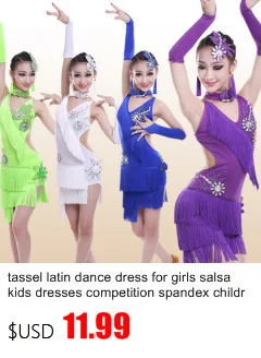 Sequin tassel diamond latin dance dress for girl salsa kids spandex fringe children ballroom dresses samba tango cha cha costume