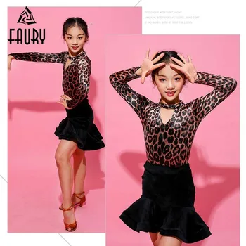 

Flamengo Rumba Classic Girls Latin Dance Adult Costume Leopard Print Top Skirt Tango Practice Wear Kids Ballroom Dancing Dress
