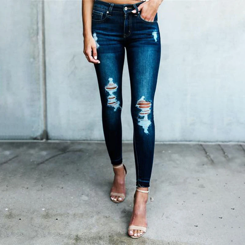 2019 new Classic Distressed Jeans Women Mid Waist Stretchy Ripped True Denim Pants Skinny Pencil Jeans Woman C0990 2019 new Classic Distressed Jeans Women Mid Waist Stretchy Ripped True Denim Pants Skinny Pencil Jeans Woman C0990