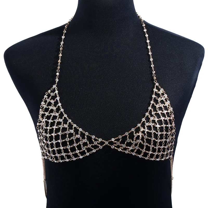 

Fashion Women Sexy Bra Chain Rhinestone Crystal Bling Luxury Bralette Hollow Tops Intimates Sexy Lingerie Erotic Bras