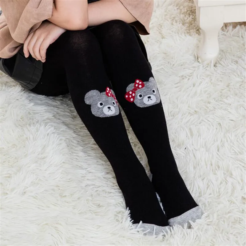 

New Children Girls Tights Stocking Autumn Girl Pantyhose Cotton Knitted Child Tights Cute Bear Thicken Tight For 3-12 Years Girl