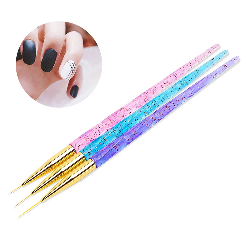 

3pcs/set Nail Art Brush Liner Painting Pen Acrylic UV Gel Brushes French Lines Stripes Grid Drawing Pen crystal Manicure Tools