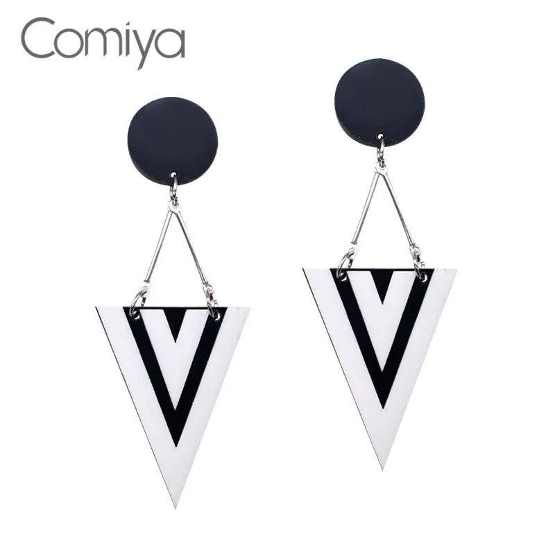 

Comiya aros de plata fashion silver color zinc alloy black and white color geometric acrylic charm dangle earring punk earring