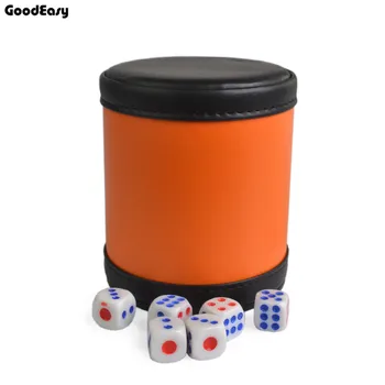 

Orange Leather Dice Cup with 6pcs acrylic dices Polyhedral Dice Cups Poker Drinking Board Game Gambling Dice Box 1pcs