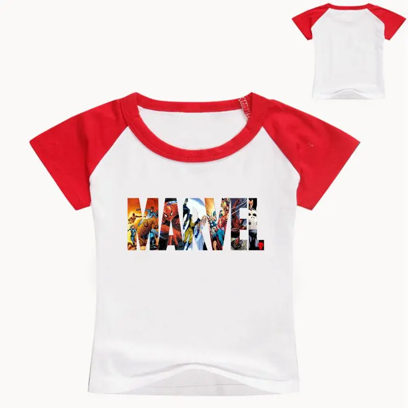 Летняя одежда для маленьких мальчиков хлопковые футболки с короткими рукавами детская одежда с героями мультфильмов Marvel Comics для маленьких девочек футболки