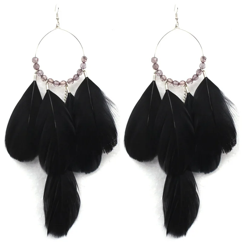 Fashion black feather earrings for Women Ethnic Style Long Eardrop
