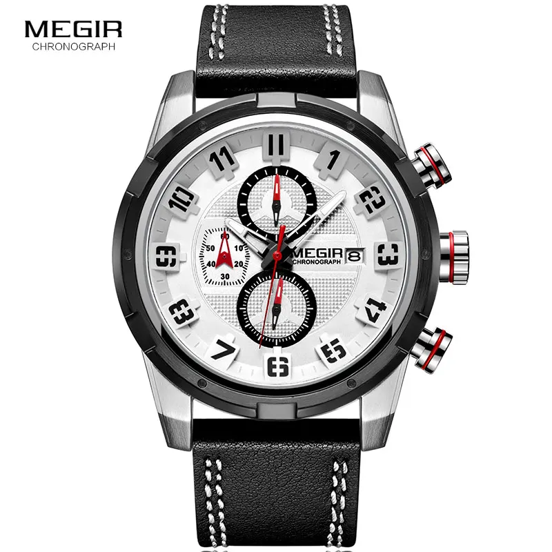 

MEGIR Men's Quartz Watches Waterproof Chronograph Fashion Leather Strap Sports Analogue Wrist Watch for Man 2082GS