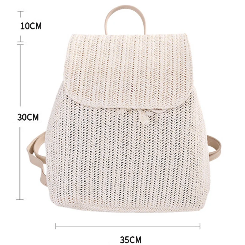 Fashion Straw Woven Backpack Ladies Shoulder Bag Summer Girl Backpack Female Travel Bag Books Backpack