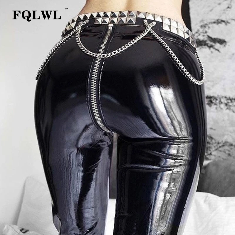 FQLWL, женские брюки из искусственной кожи, на молнии, обтягивающие, высокая талия, сексуальные брюки, женские, черные, красные, узкие брюки, зима, осень, женские брюки