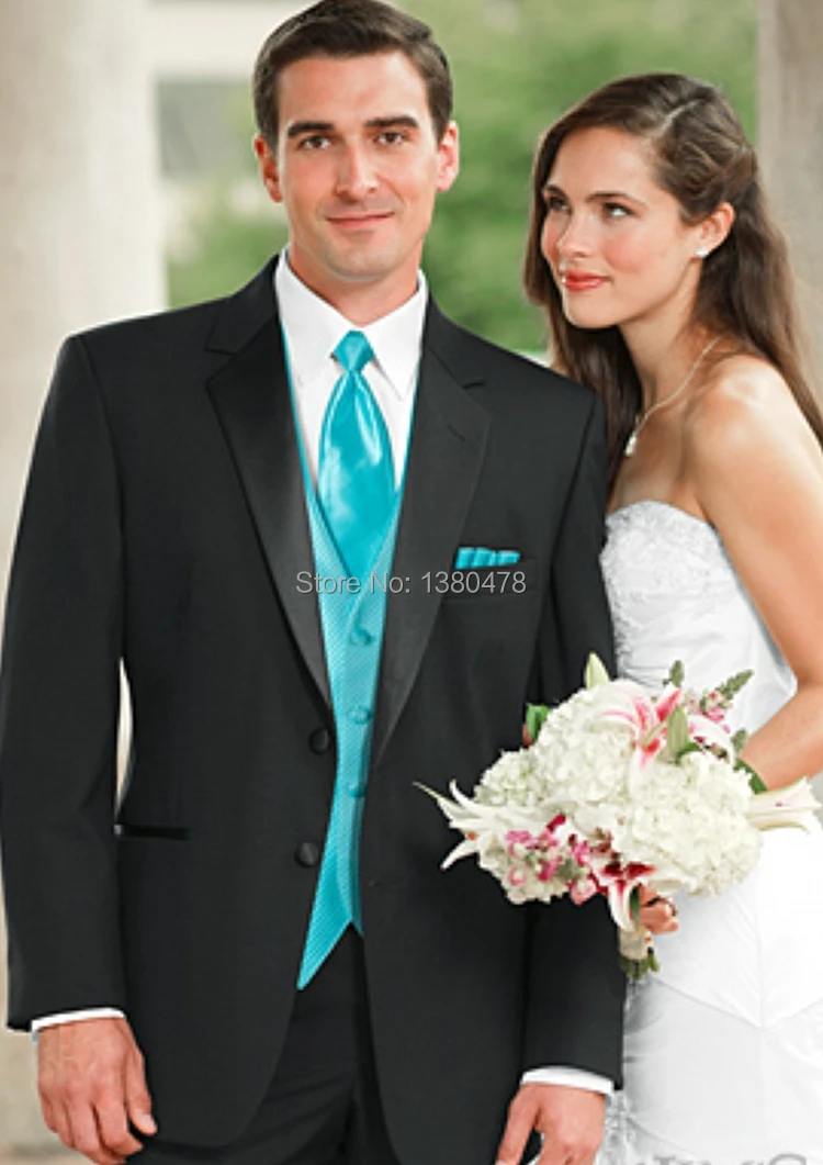 

Free Shipping Two Buttons Black Groom Tuxedos Notch Lapel Groomsmen Men Wedding Suits(Jacket+Pants+Tie+Vest)
