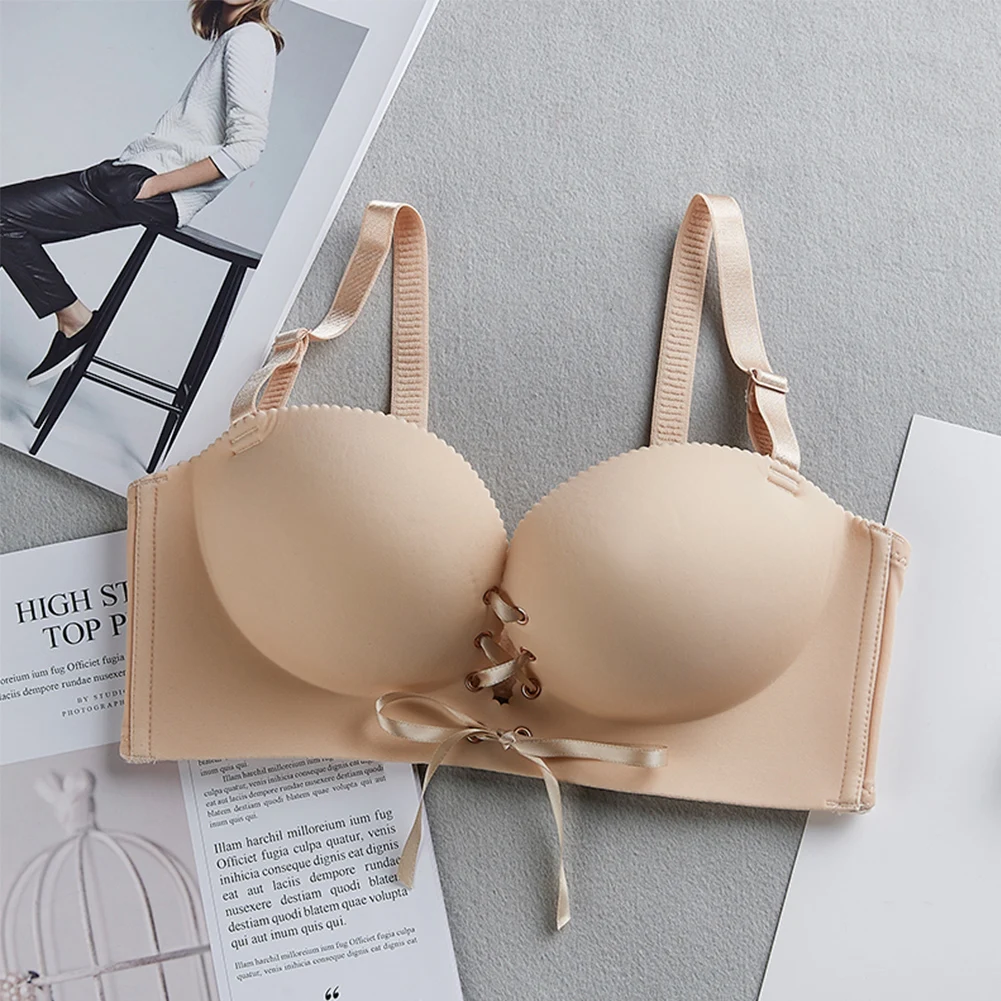 

Women Bandage Lace Up Bralette Brassiere No Steel Adjustable Push Up Bra Underwear Gather Padded Lingerie