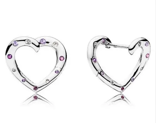 

Authentic 925 Sterling Silver Pandora Earring Bright Heart With Purple Crystal Stud Earring For Women Wedding Gift Fine Jewelry
