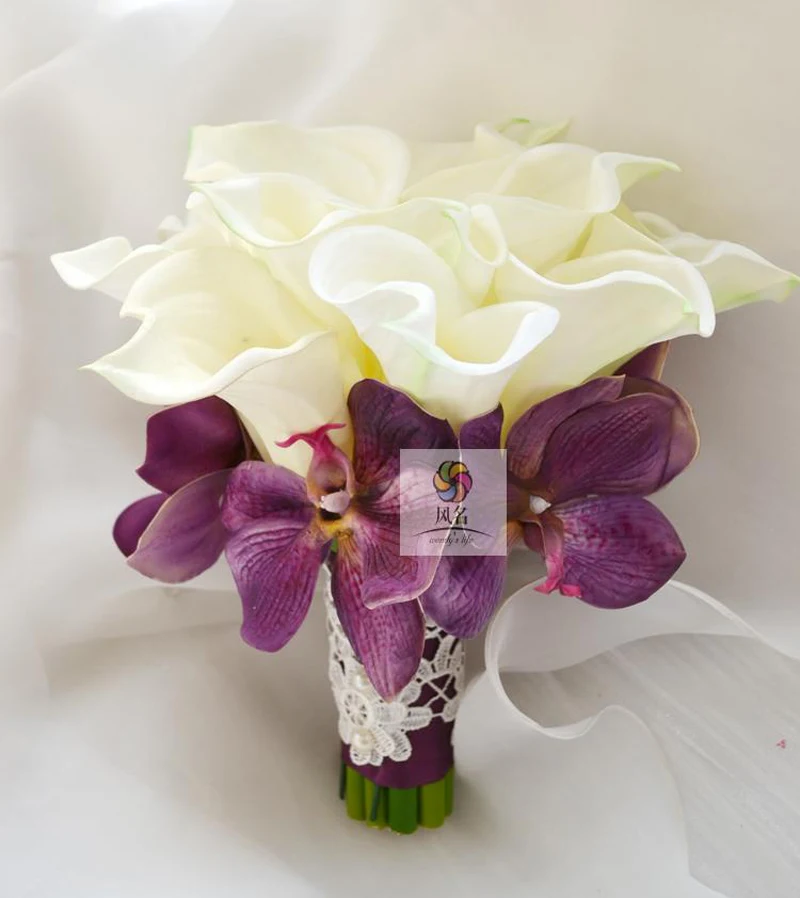 

Wedding Bouquet Wedding Flower Floral Bridal Bridesmaid Bouquets White Artificial PU Calla Lily Decorative Bride Bouquet Flowers