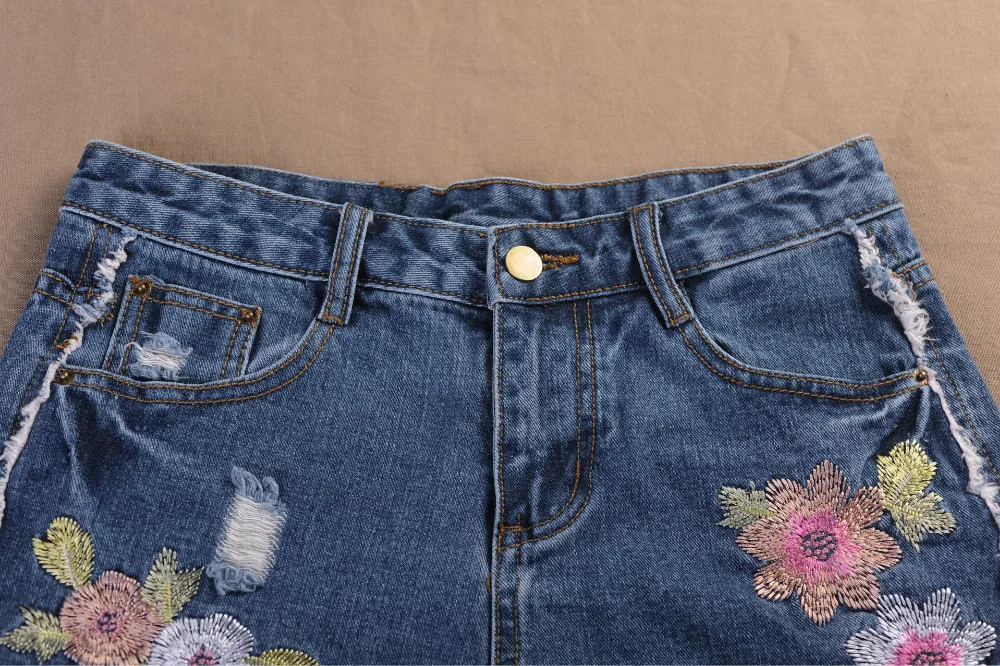 Jinsen Aite размера плюс Pantalon Corto Mujer новые женские повседневные джинсовые короткие штаны летние джинсовые шорты с дырками и вышивкой 1118