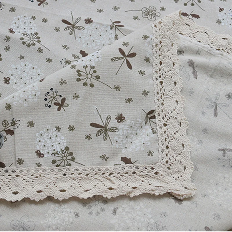  Pastoral Linen Table Cloth Dandelion Printed Nappe Rectangulaire Tablecloth Lace Edge Table Cover f