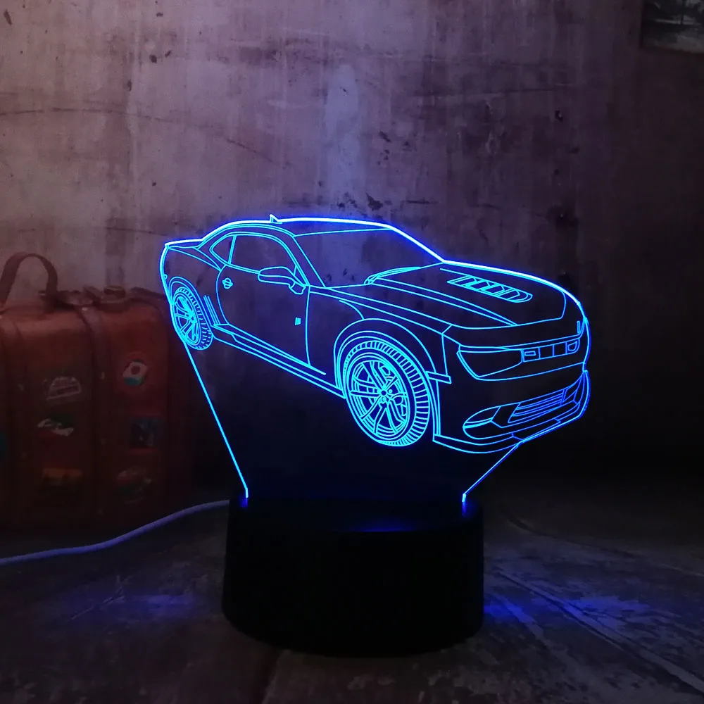 Современный 3D Автомобильный светодиодный ночник RGB, 7 цветов, сменный USB сенсорный Настольный светильник для спальни, домашние, вечерние, декор для мальчиков, подарок для детей - Испускаемый цвет: changeable
