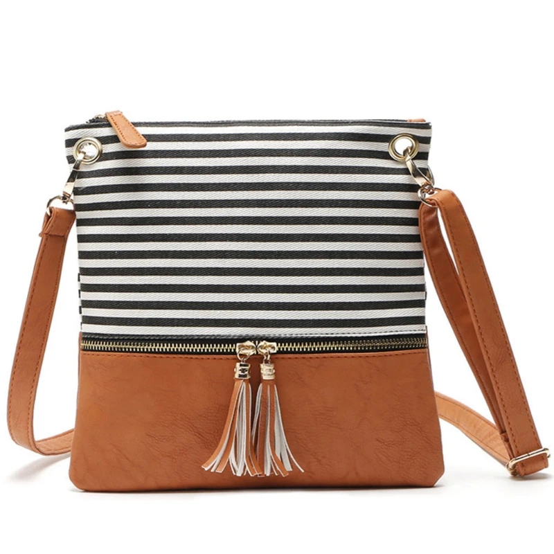 Women Ladies Fashion Striped Tassel Shoulder Bag Tote Purse Handbag Messenger Crossbody Bagin