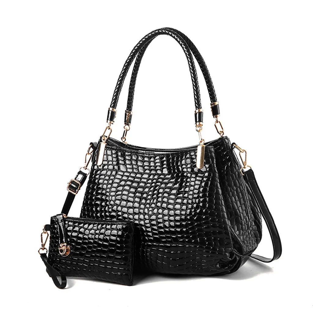 Женская сумочка крокодил из 2 предметов, дизайнерская однотонная сумка на плечо, сумки-мессенджеры с ручкой сверху, Большая вместительная сумка через плечо
