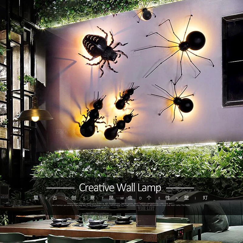 

Novelty LED Ant Spider Beetle wall lamps Interesting animal insect wall lights black iron wall lamps wall luminaire bracket lamp