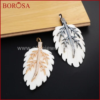 

BOROSA 3pcs Fashion Natural OX Bone Leaf Shape Pendant With CZ Micro Pave Gold/Black Color Drusy Pendant for Necklace WX339