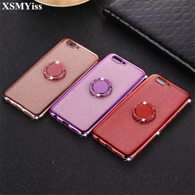 

XSMYiss Luxury Rhinestone Diamond Glitter Phone Case For iPhone 7 8 6 6S Plus Xs Max XR Ring Holder Diamond Soft TPU Back cover
