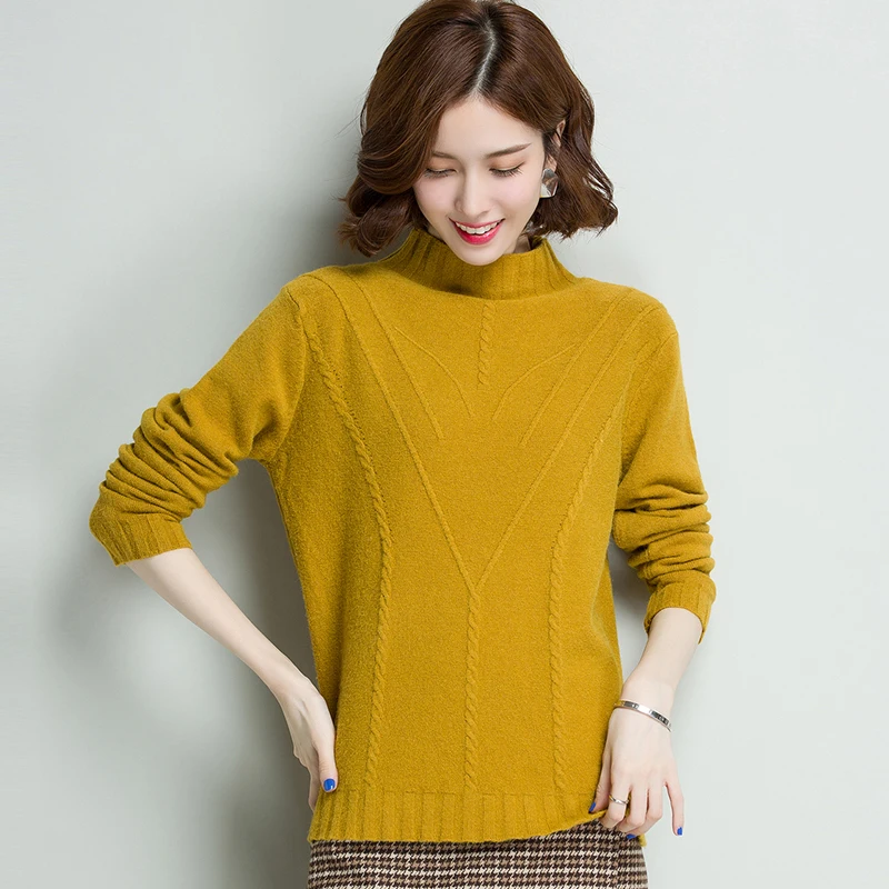 Best Price XL Brand Women's Knit Sweater 2019 Autumn Winter New Solid Color Turtleneck Thicken Sweater Loosel Casual Wild Pullovers Female