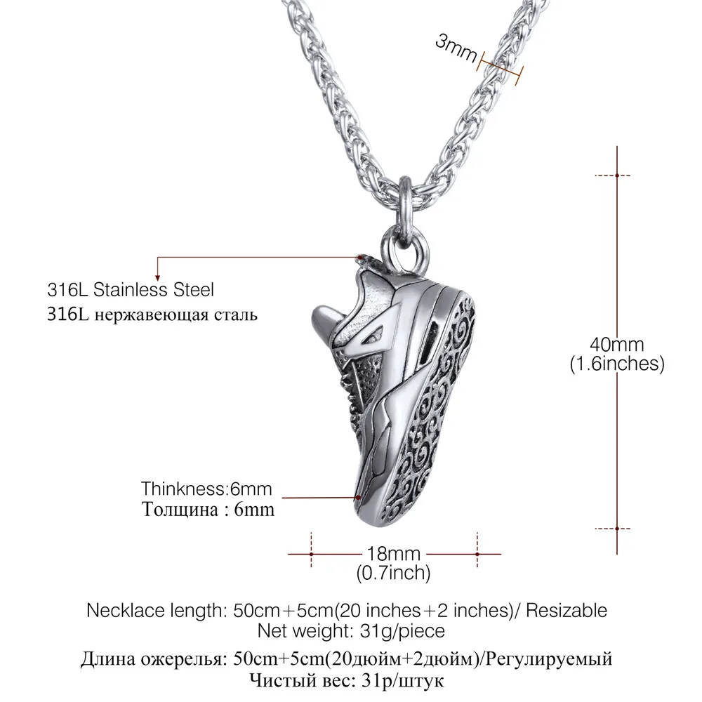 Подвеска для кроссовок, ожерелье из нержавеющей стали/золота/черного цвета, спортивные украшения для обуви, подарок для бега для любителей спорта GP3247