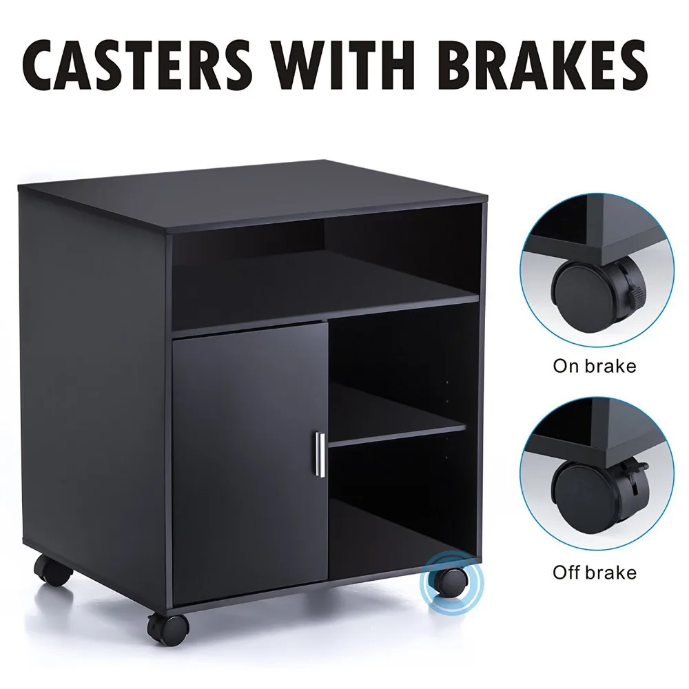Fitueyes Rolling Printer Stand Wood Work Cart With Wheels