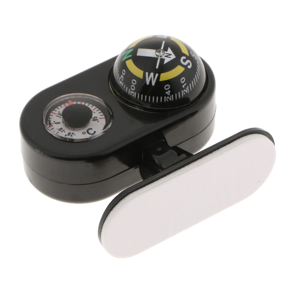 Two In One Car Compass With Thermometer For Car Interior Decoration Black