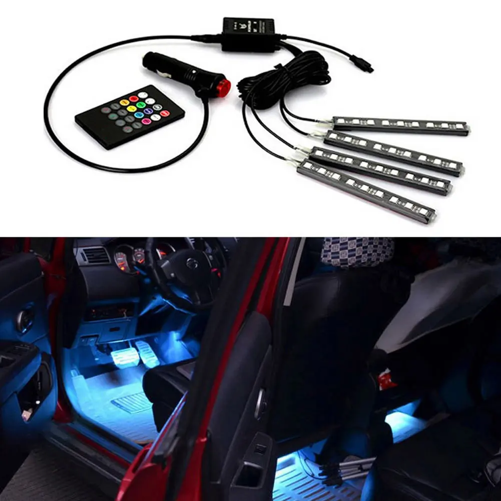 High Quality 9LED Car Interior Floor Atmosphere Lamp W/Voice RC