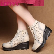 GKTINOO; новые женские летние ботинки; ботильоны из натуральной кожи на танкетке в стиле ретро; женские модельные повседневные туфли; горячая распродажа; женская обувь