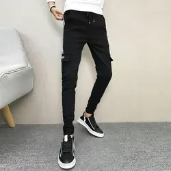 Корейский простой для мужчин брюки для девочек Фирменная Новинка Slim Fit боковой карман повседневное дамские шаровары мужские, длиной до