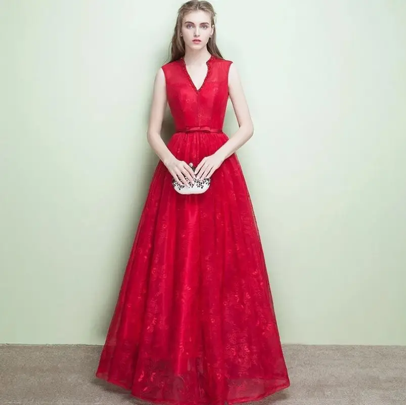 Vestidos de festa vestido longo para casamento2018 новые сексуальные платья с v-образным вырезом и кристаллами a Line темно-синие красные платья для подружки невесты