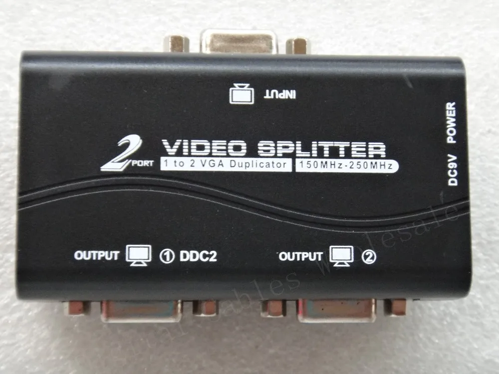 Черный 1-2 порты 2 Way VGA Video Splitter Дубликатор 250 мГц разделения экрана устройства cascadedable Сапоги и ботинки для девочек видеосигналов до 65 м