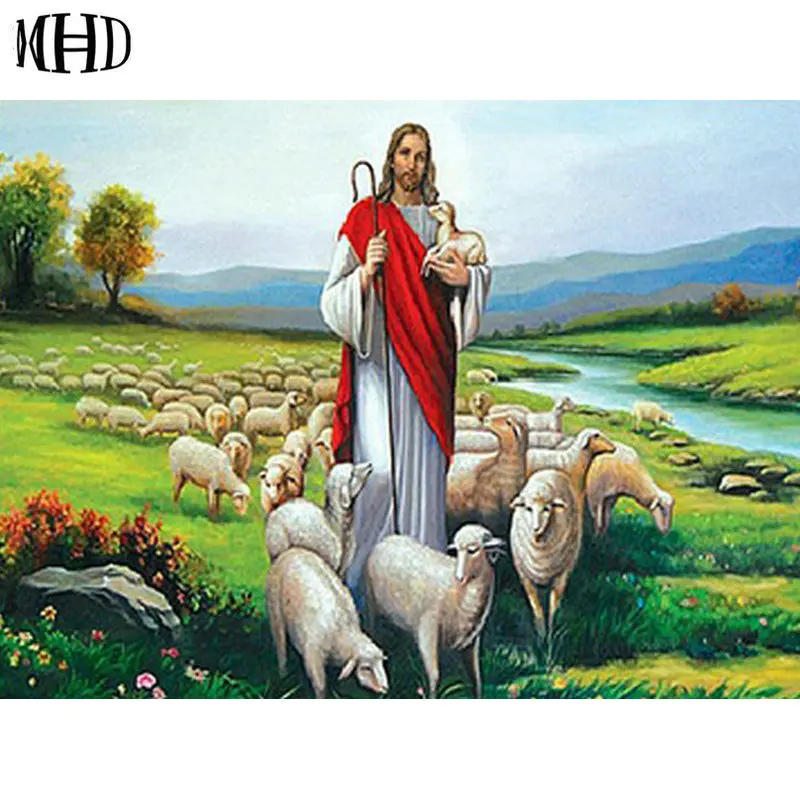 

MHD 3d diy Diamond Painting Jesus Shepherd icon Diamond Cross Stitch Religions and Animals Sewing Thread & Round Diamond