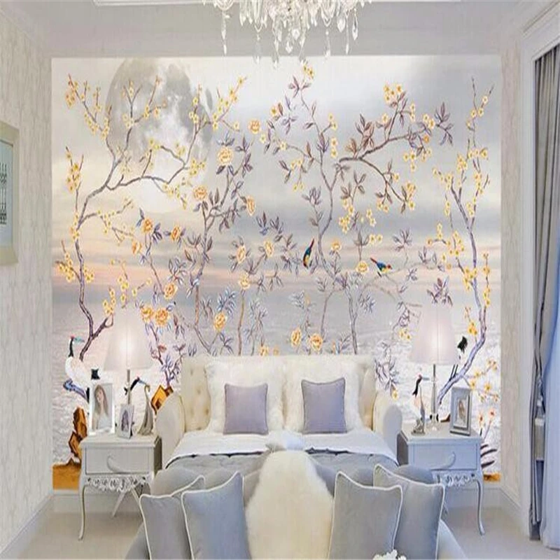 

beibehang papel de parede 3d Custom photo wallpaper High quality wallpaper hand-painted flowers birds plain mural wall paper