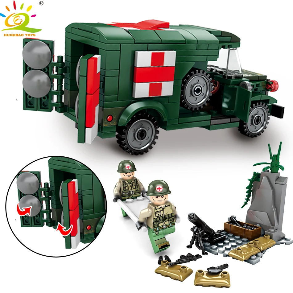 

HUIQIBAO TOYS 262pcs Military US T214-WC54 Ambulance Building Blocks For Children Compatible Legoingly Army Truck Soldier bricks