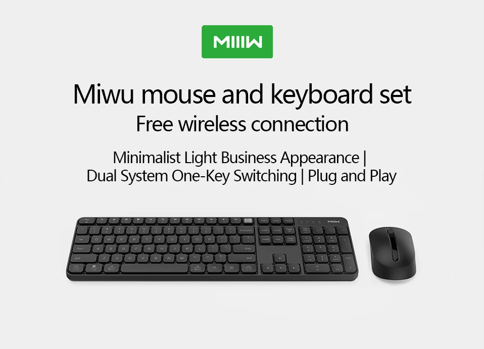 Xiaomi MIIIW, беспроводная офисная клавиатура, мышь, набор, система WindowsMac, переключение одной кнопкой, 104 клавиш, 2,4 ГГц, IPX4, Водонепроницаемая клавиатура