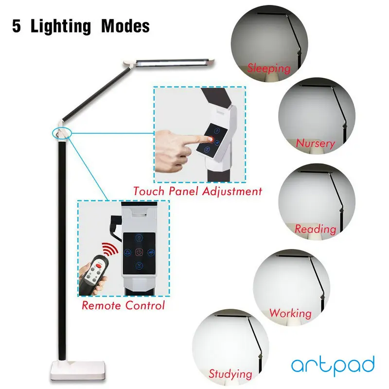 Artpad, пульт дистанционного управления, современный светодиодный напольный светильник, 12 Вт, 25 уровней регулировки, сенсорный диммер, пианино, лампа, Уход за глазами, светильник для чтения