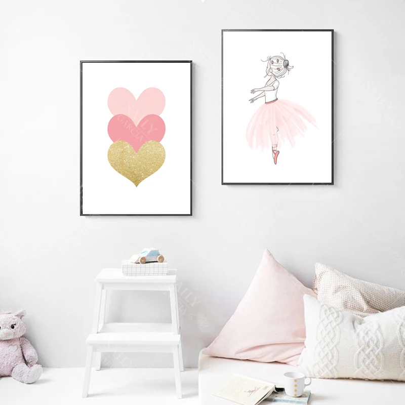 Nordic Стиль детские украшения балета плакат розового лебедя настенный художественный холст плакаты с живописью и принтами Детские интерьер для комнаты девушки без рамки