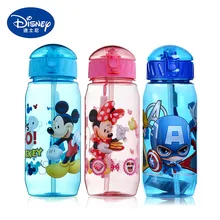 Disney Kids Water Bottles 450ml Minnie Mickey Mouse Cartoon Cups with Straw Captain Sport Bottles Girls Princess Feeding Cups