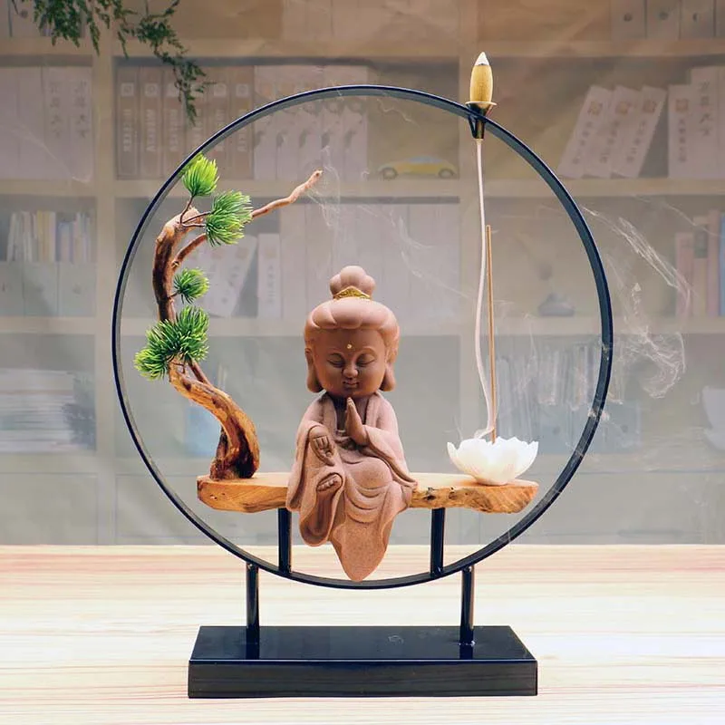 

Creative The Lovely Little Monk Buddha Censer Backflow Incense Burner For Living Room and Home Office Teahouse Home Decor Zen