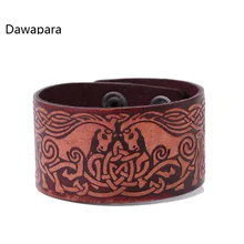 Dawapara двойные лошади голова к голове грива узел кожа широкие манжеты мужские браслеты