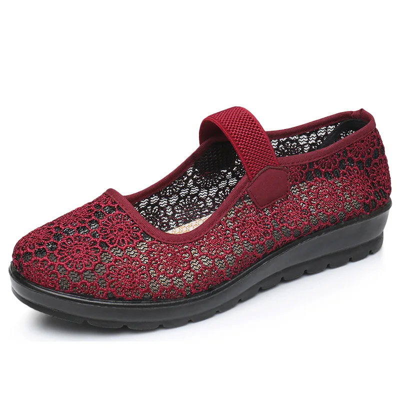 

Mesh Women Flats Summer Embroider Cut Out Breathable Casual Hollow Out Soft Sole Light Mom Shoes