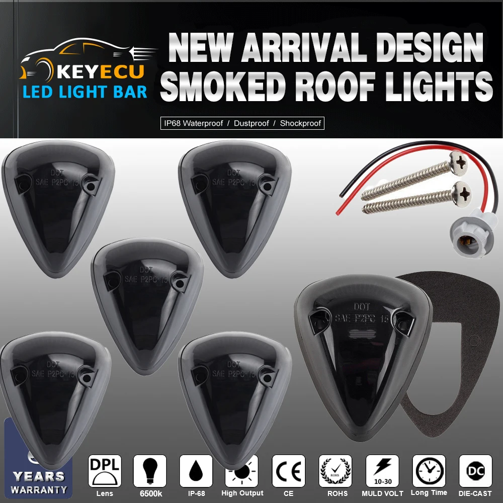 

KEYWCU 5x Smoked Lens Cover Cab Roof Top Lamp Marker Lights Replacement for Truck SUV Universal for many cars
