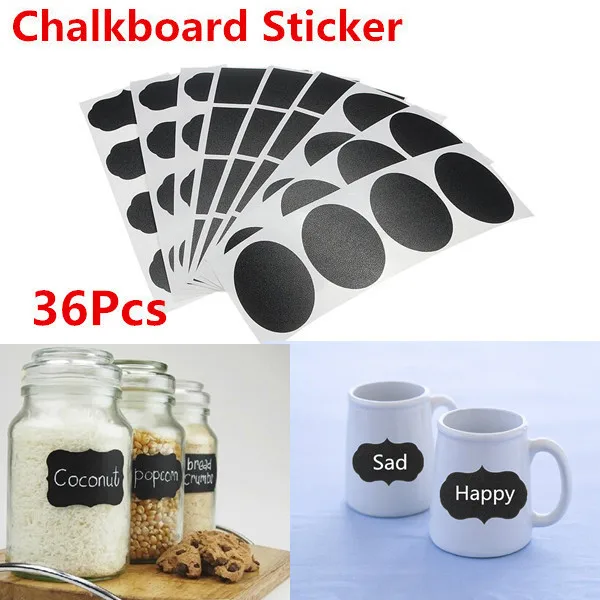 

36 Pcs Chalkboard Blackboard Chalk Board Stickers Craft Kitchen Jar Labels 3 Shapes Bottle Planner Decoration Decals Tags