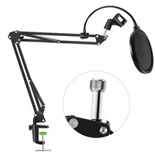 Microphone Stand with Pop Filter Heavy Duty Microphone Suspension Scissor Arm Stand and Windscreen Mask Shield for Blue Yeti
