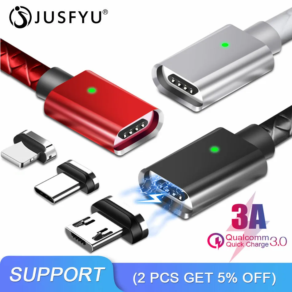 Магнитный кабель для iPhone 6 7 Xs Micro USB Type C 3A быстрой зарядки Samsung Xiaomi зарядное