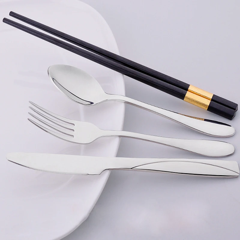 1Set High quality Metal Stainless Steel Steak Forks Knife Spoons