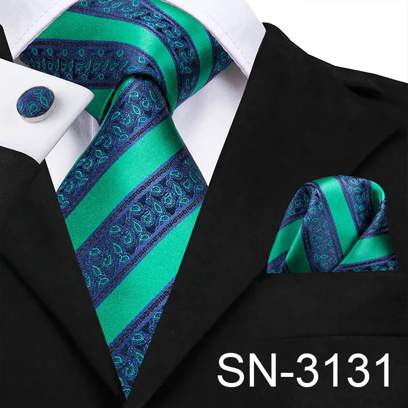 SN-3131 Hi-Tie, новинка, зеленые шелковые мужские галстуки для мужчин, 8,5 см, Классические мужские галстуки для свадебной вечеринки, набор, животные, полосатый галстук на шею и носовые платки - Цвет: SN-3131